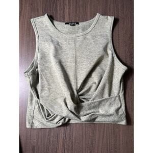 ZOBHA Twist Front Crop Cropped Top Shirt Sleeveless Yoga Womens Size Medium Gray